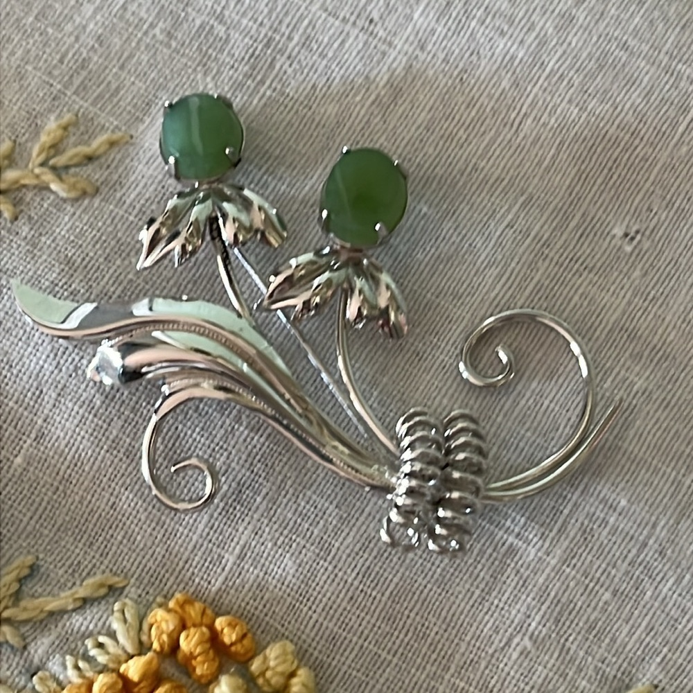 Vintage Sorrento 925 Sterling Silver Jade Brooch / Pendant